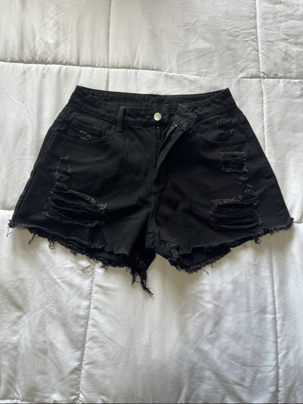 SHEIN Black Distressed High-Rise Denim Shorts